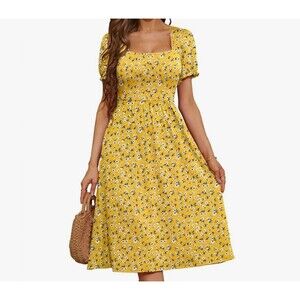 MYONE  Boho Floral Print Square Neck Midi Dress Size XL New Without Tag